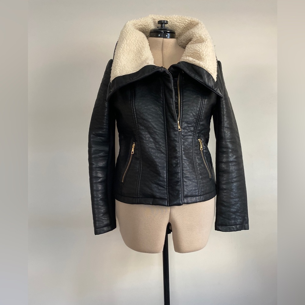 Shearling style  vegan leather jacket